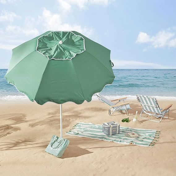 Umbrelă de plajă vintage verde de 2,2 m