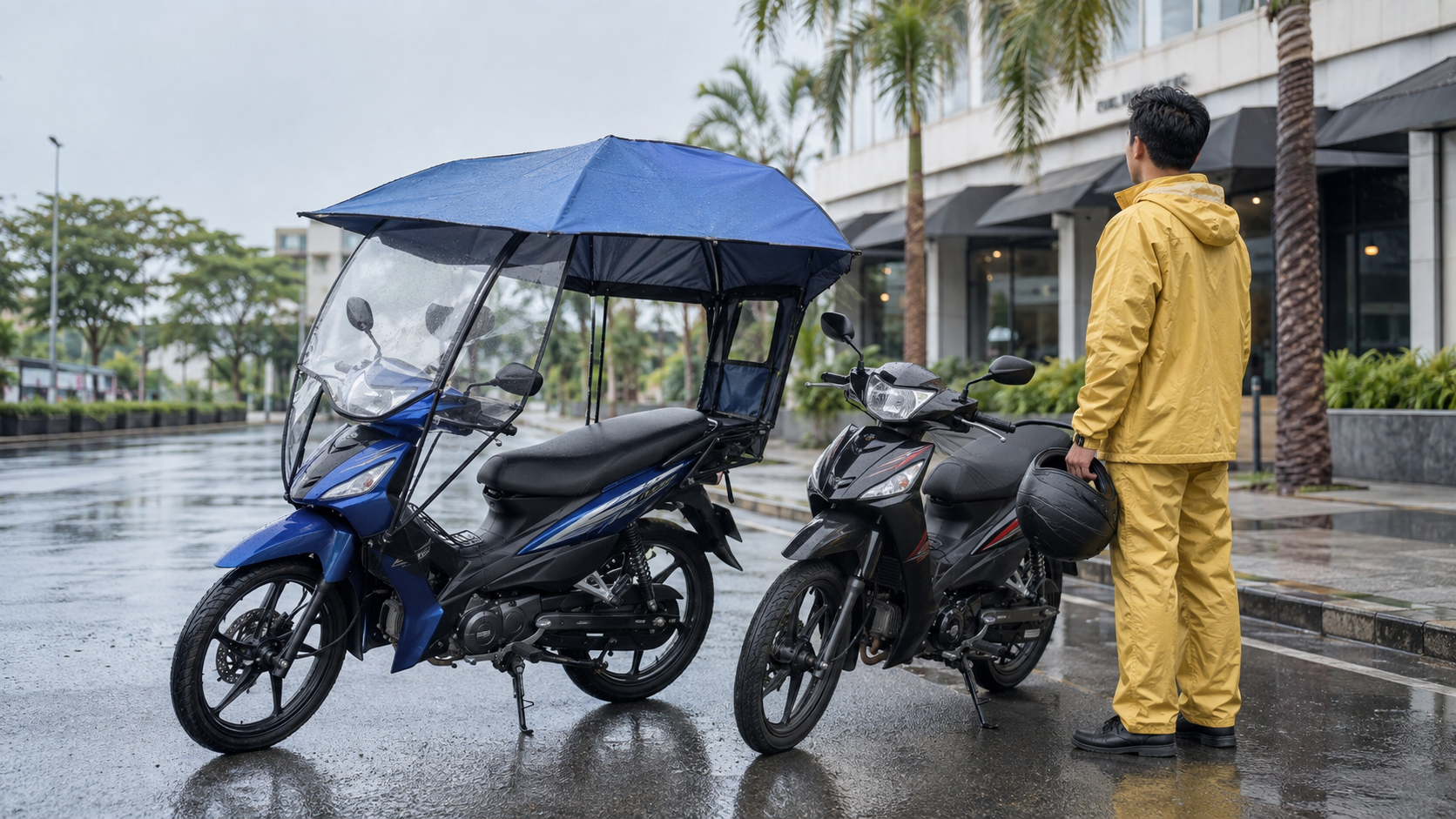 Baldachin pentru umbrelă de motocicletă vs costum de ploaie: care funcționează mai bine?