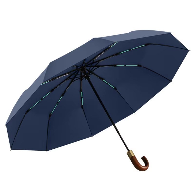 Umbrelă de soare pliabilă cu 3 secțiuni din lemn masiv cu mâner curbat, cadou de afaceri cu logo Doctor Strange