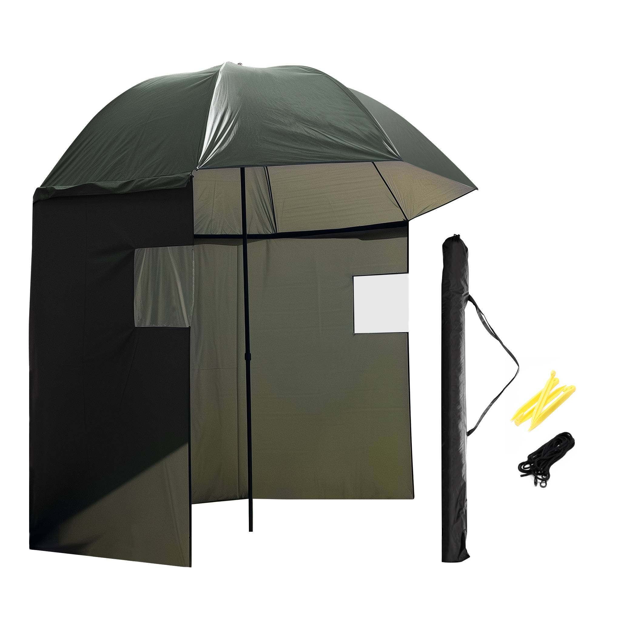 Umbrelă de pescuit personalizată de 250 cm cu perete lateral detașabil și ferestre de vizualizare