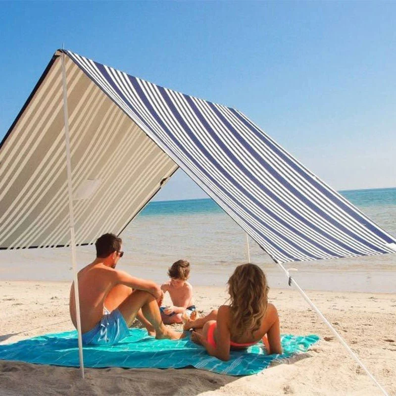 Parasol portabil de plajă personalizat de 330 x 180 cm cu stâlpi din aluminiu