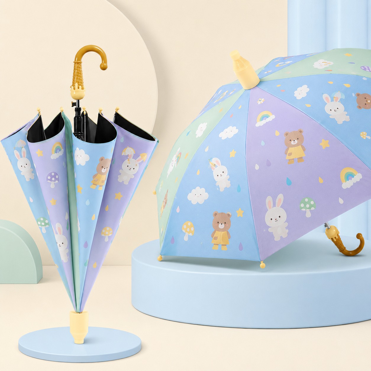 Umbrelă personalizată automată pentru copii de desene animate cu baldachin de vinil
