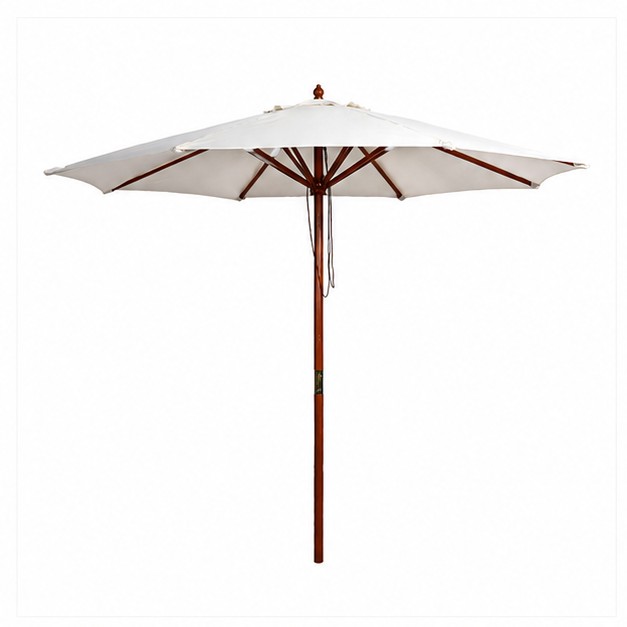 Cadru de oțel 8 nervuri umbrelă de terasă dreaptă albă manuală