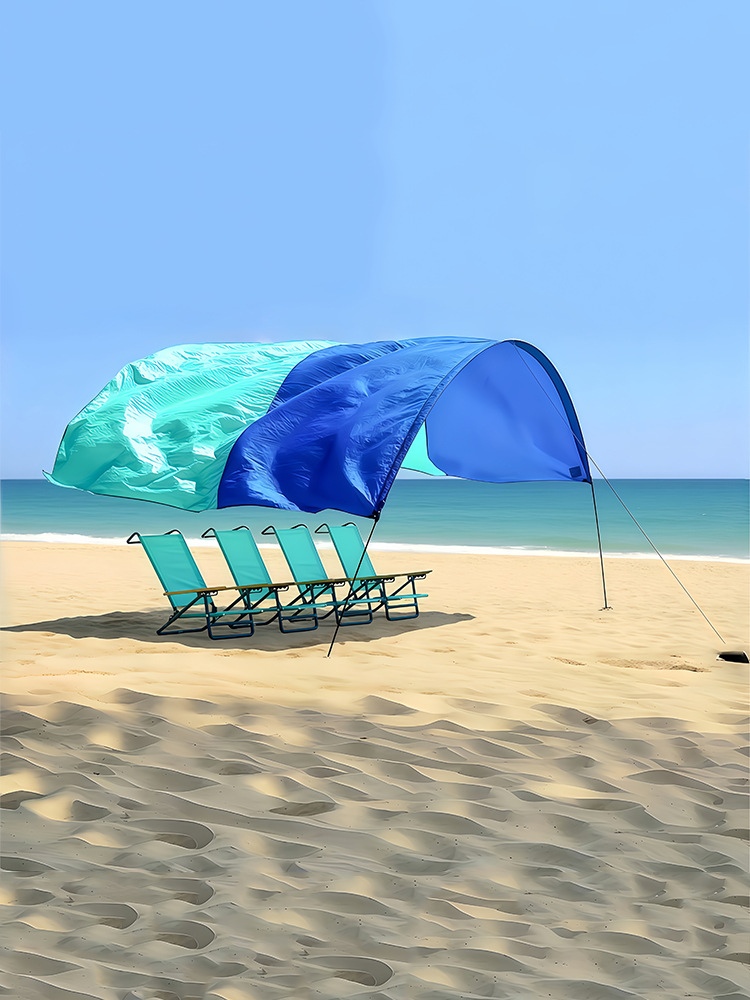 Baldachin pentru cort de plajă cu desfășurare automată alimentată de vânt